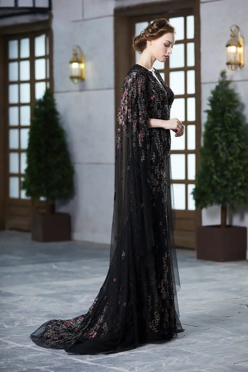 SABRIYA - Deep V-Neck Beaded Embroidery Gown Mscooco.co.uk