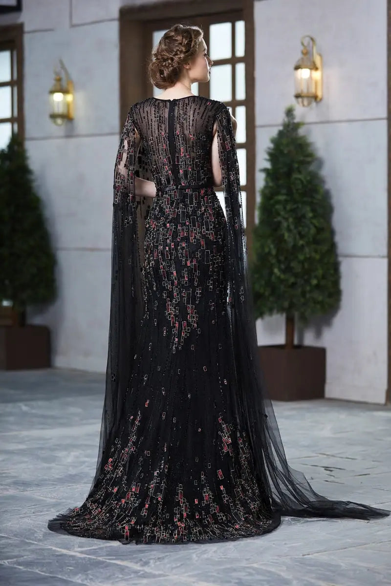 SABRIYA - Deep V-Neck Beaded Embroidery Gown Mscooco.co.uk