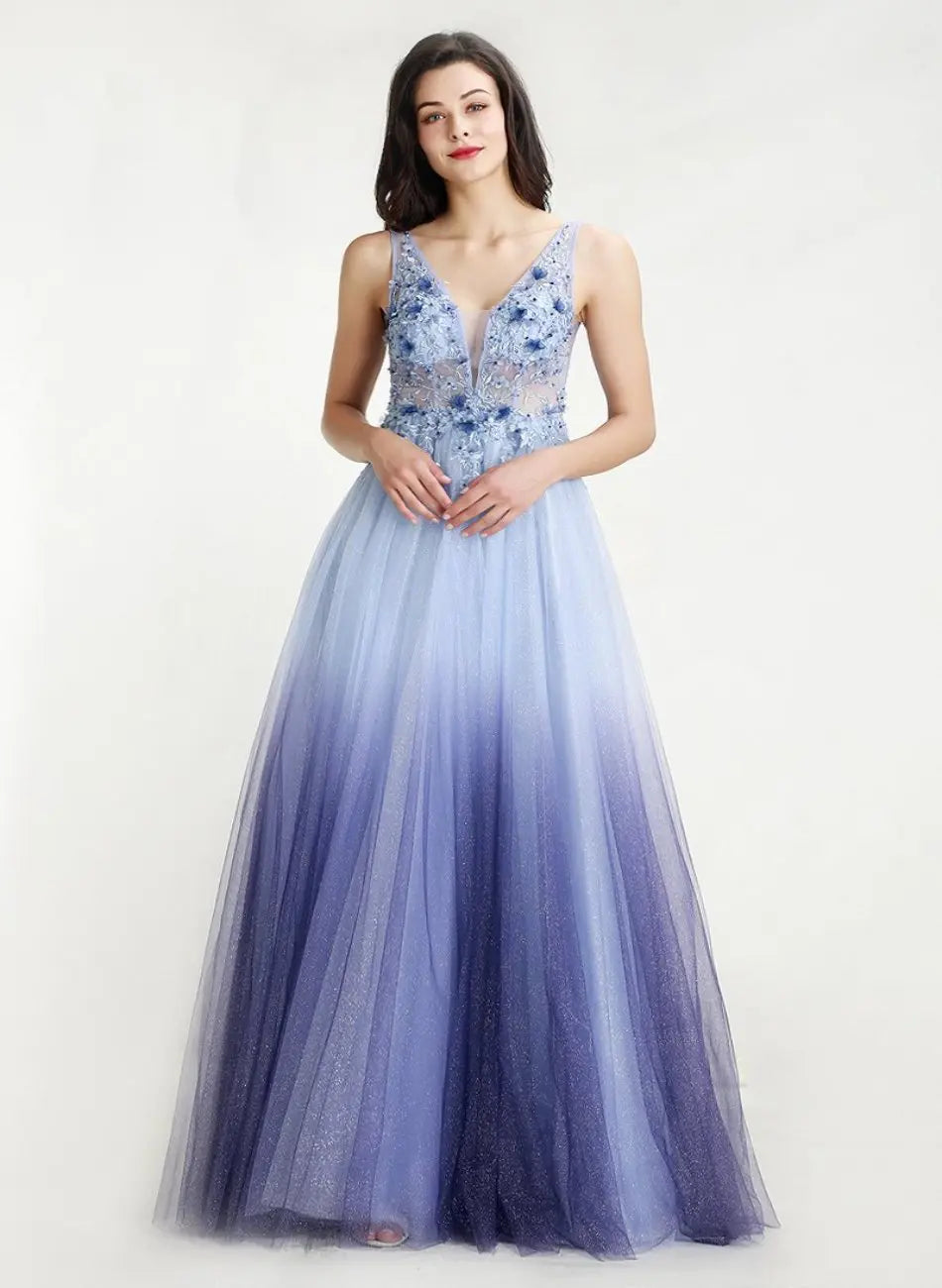 Elegant V-neck Illusion A-line Evening Party Gowns - MSCOOCO