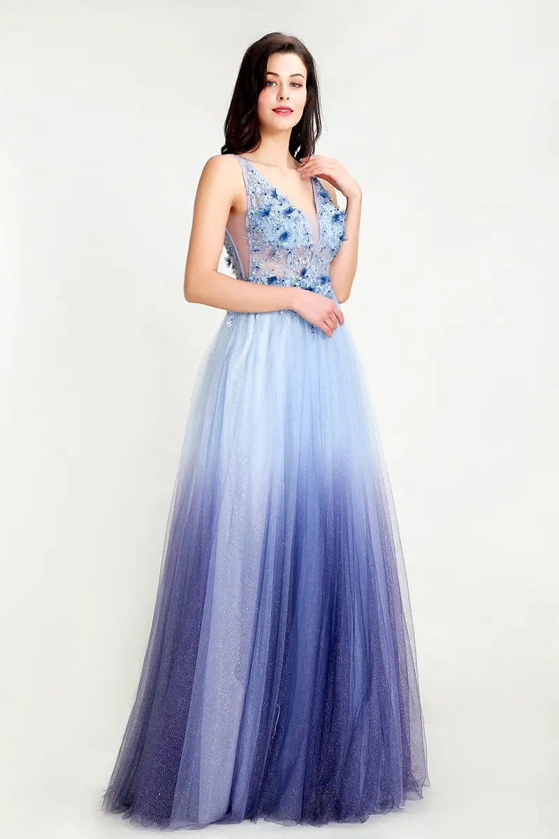 Elegant V-neck Illusion A-line Evening Party Gowns - MSCOOCO