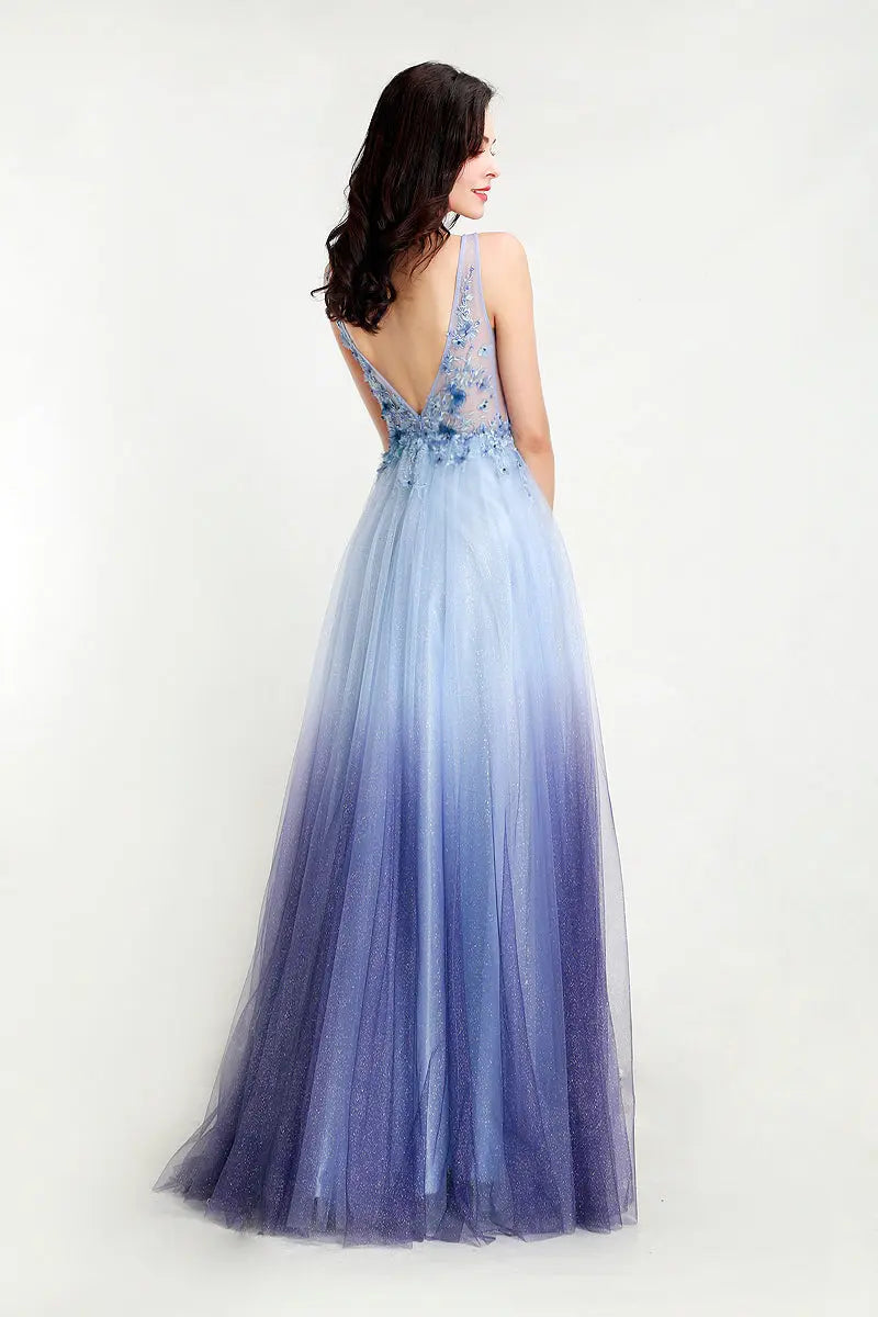 Elegant V-neck Illusion A-line Evening Party Gowns - MSCOOCO