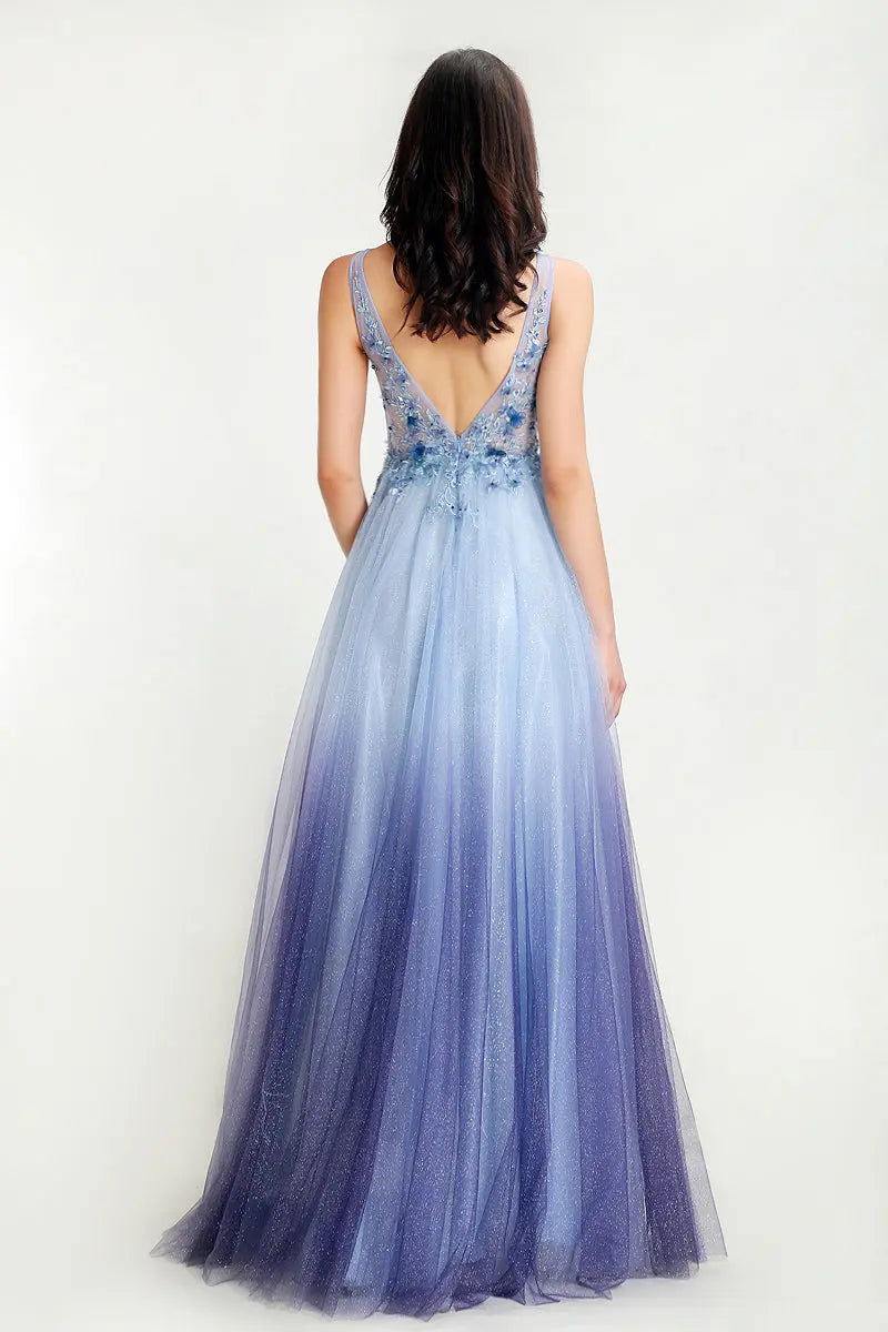 Elegant V-neck Illusion A-line Evening Party Gowns - MSCOOCO