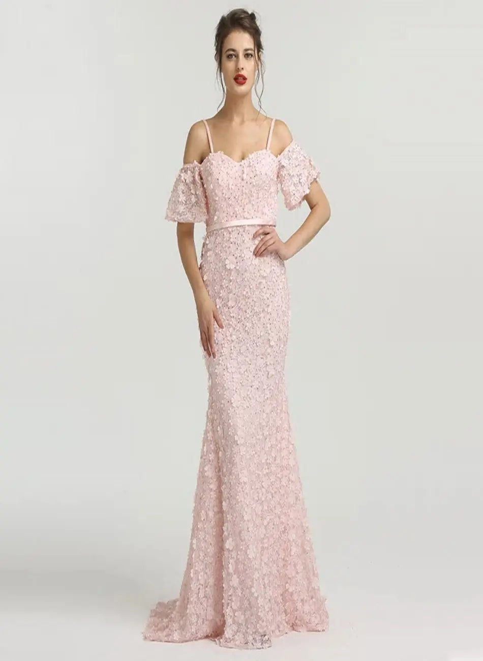 Sally Pink Off Shoulder Mermaid Prom Dress Mscooco.co.uk