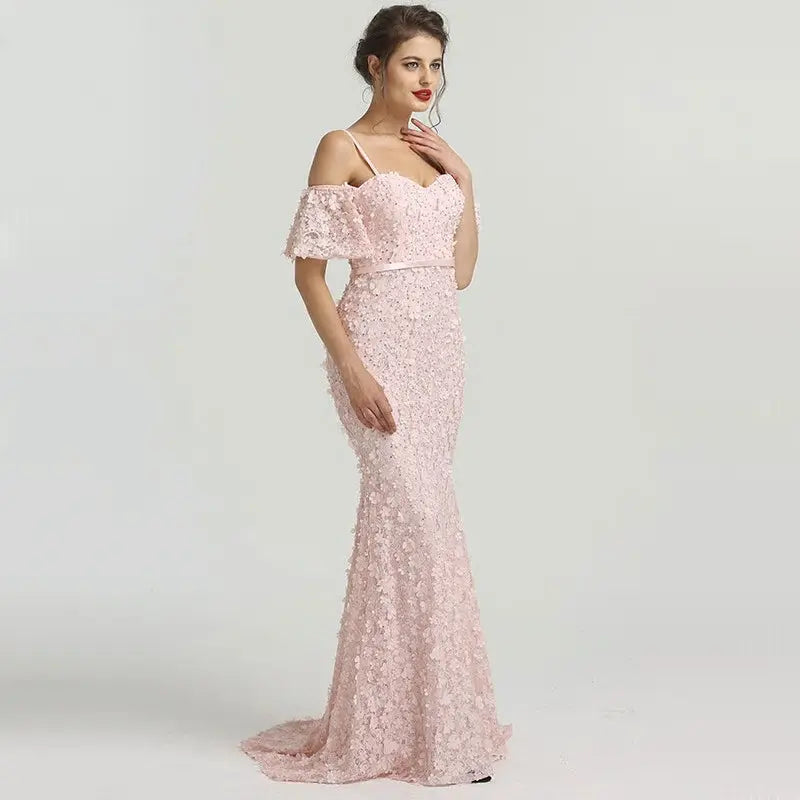 Sally Pink Off Shoulder Mermaid Prom Dress Mscooco.co.uk