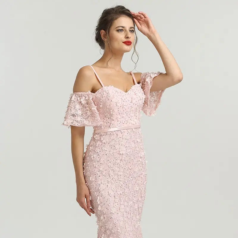 Sally Pink Off Shoulder Mermaid Prom Dress Mscooco.co.uk