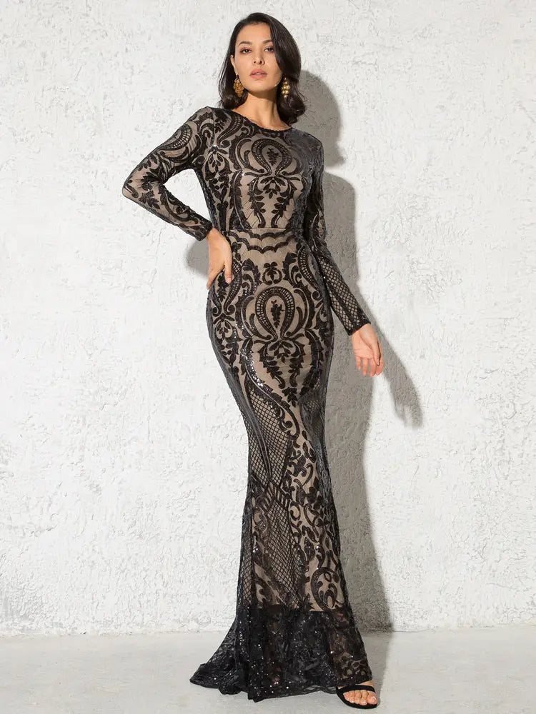 Sarah - Black Sequined Maxi Dress Mscooco.co.uk