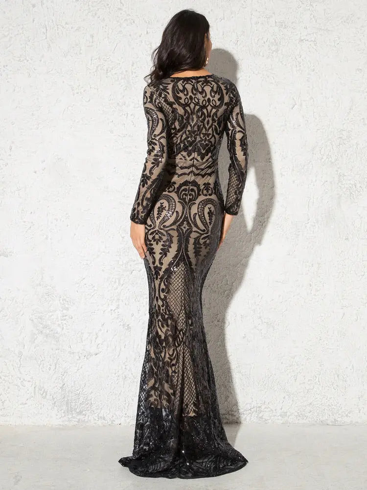 Sarah - Black Sequined Maxi Dress Mscooco.co.uk