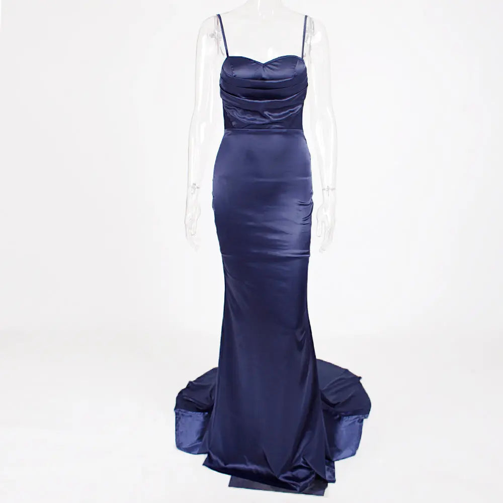 Satin Mermaid V Neck Bodycon Floor Length Dress - MSCOOCO