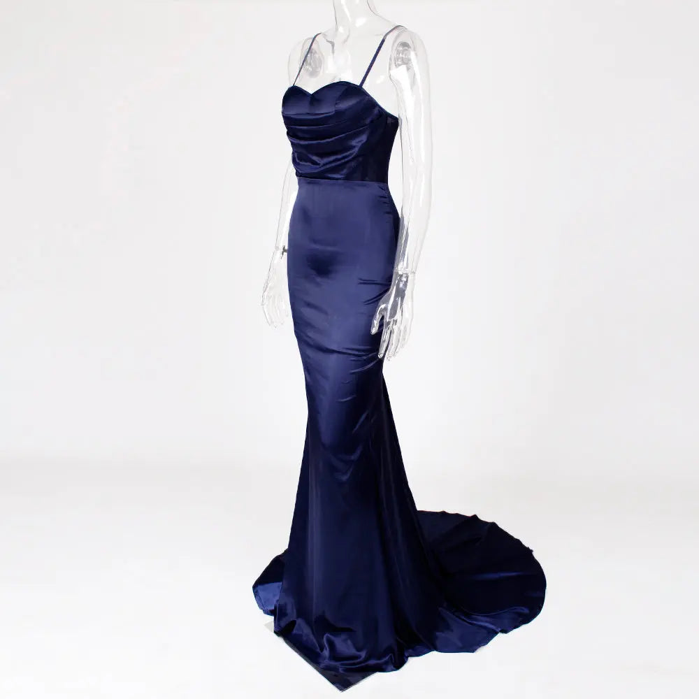 Satin Mermaid V Neck Bodycon Floor Length Dress - MSCOOCO