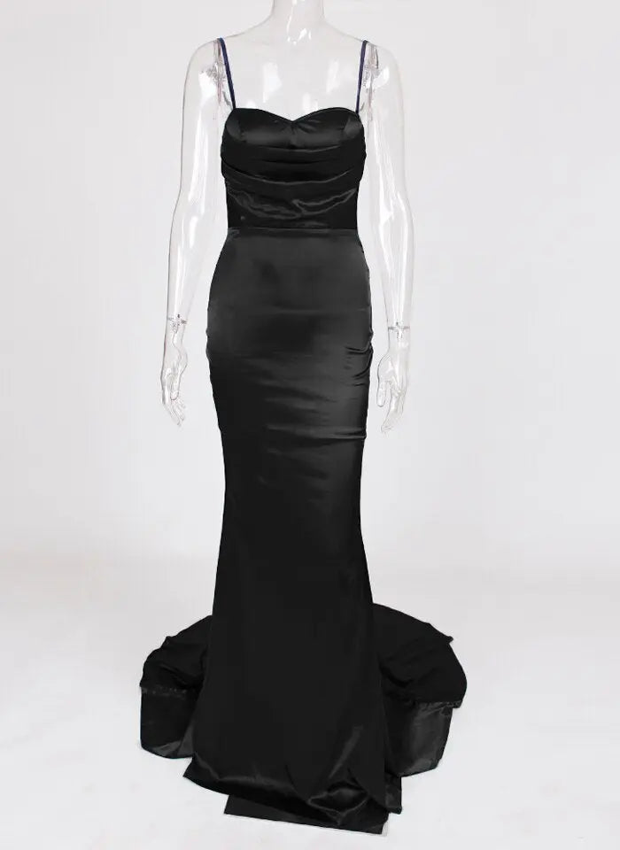 Satin Mermaid V Neck Bodycon Floor Length Dress - MSCOOCO