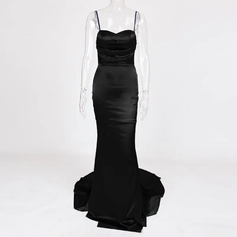 Satin Mermaid V Neck Bodycon Floor Length Dress - MSCOOCO