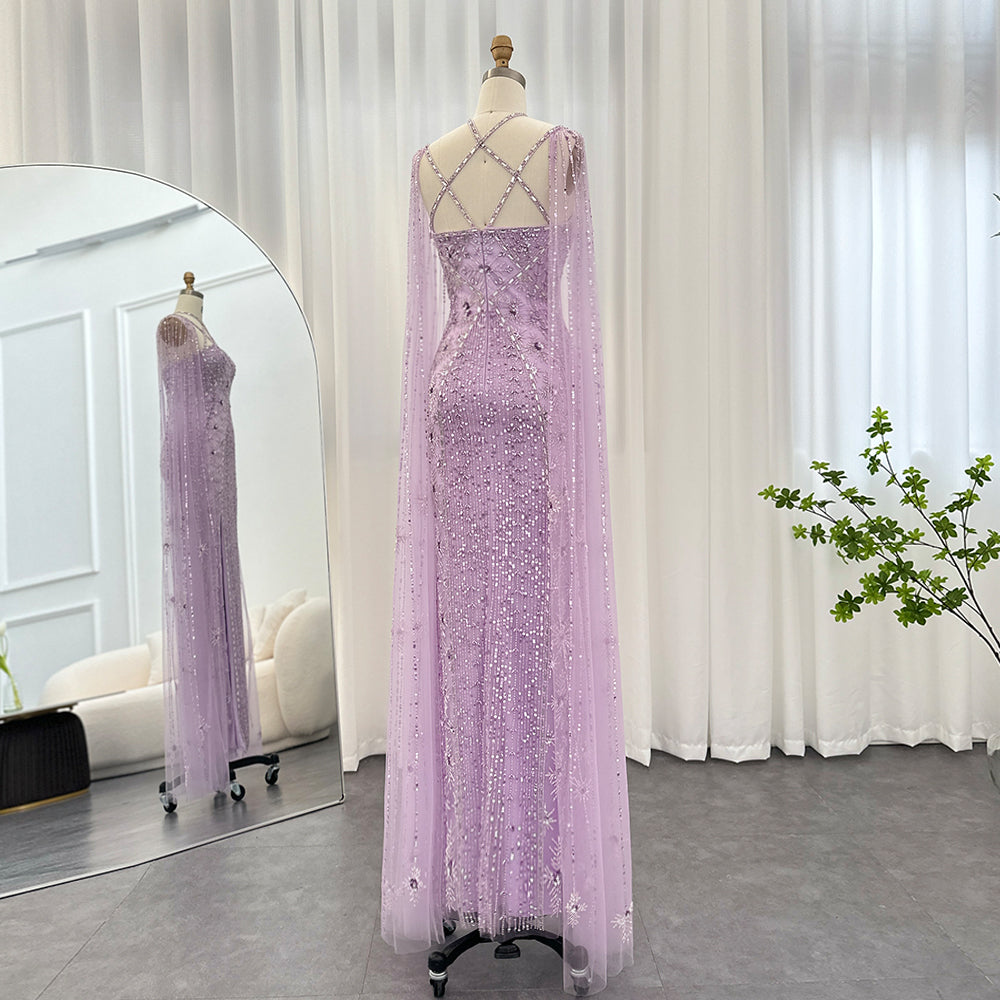 SAMARA Luxury Mermaid with Cape Sleeves Criss Cross Evening Dress Mscooco.co.uk