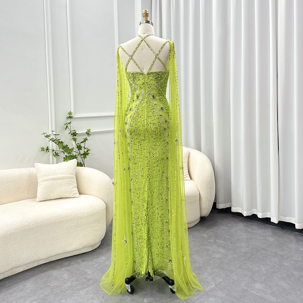 SAMARA Luxury Mermaid with Cape Sleeves Criss Cross Evening Dress Mscooco.co.uk