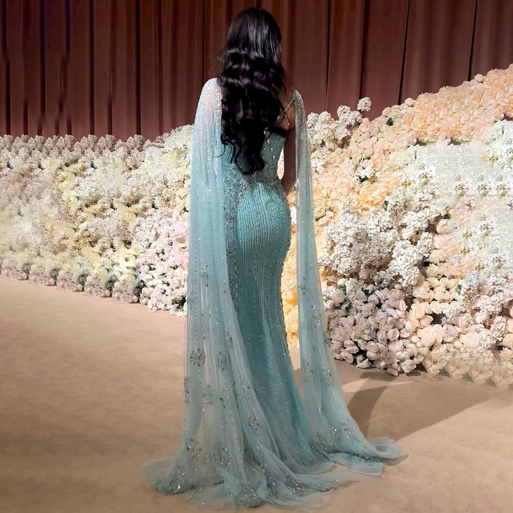 SAMARA Luxury Mermaid with Cape Sleeves Criss Cross Evening Dress Mscooco.co.uk