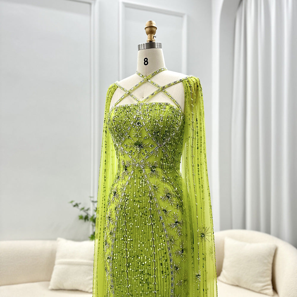 SAMARA Luxury Mermaid with Cape Sleeves Criss Cross Evening Dress Mscooco.co.uk