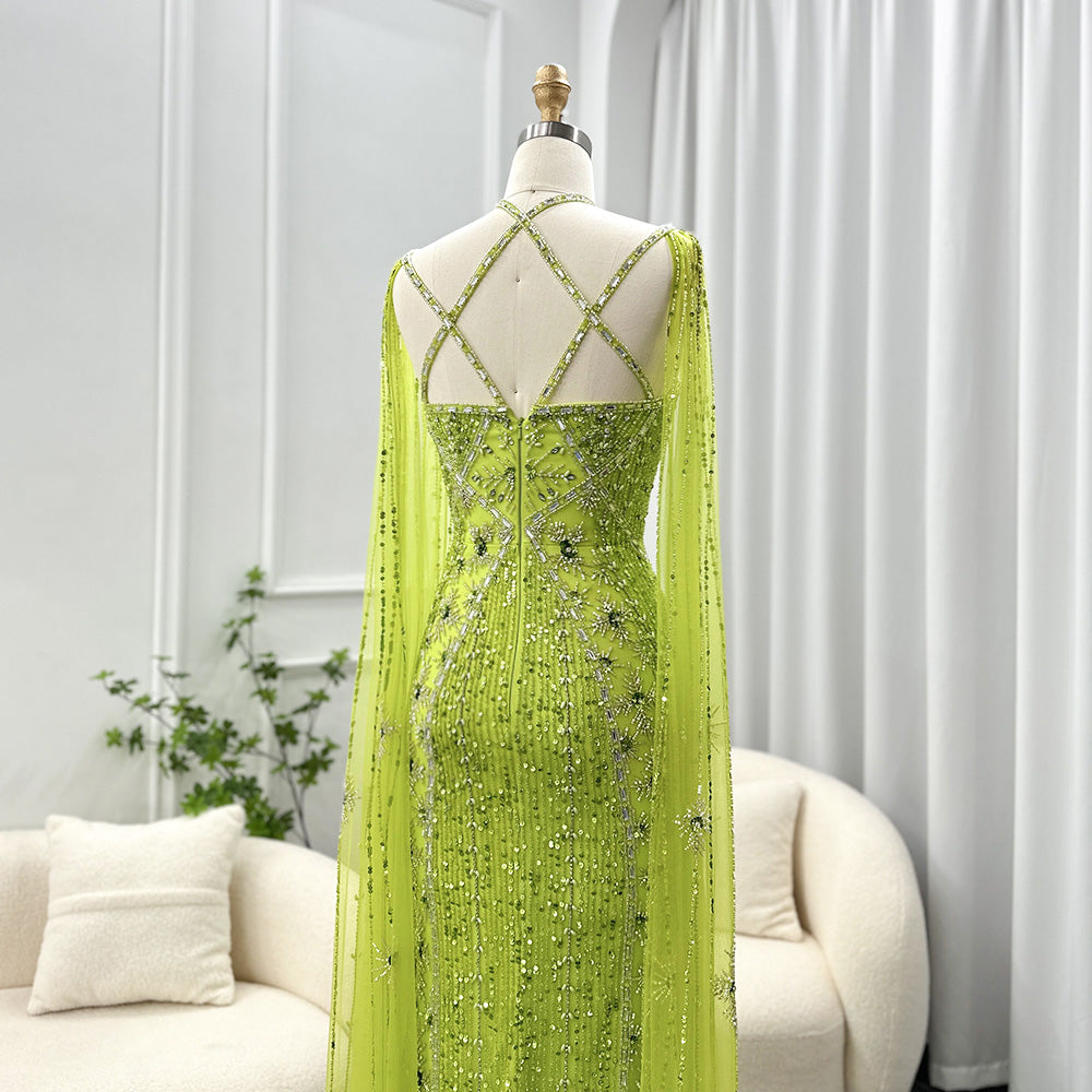 SAMARA Luxury Mermaid with Cape Sleeves Criss Cross Evening Dress Mscooco.co.uk