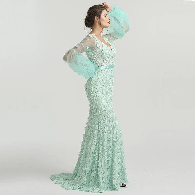 Serenity Flowers Pearls Formal Dress Mscooco.co.uk