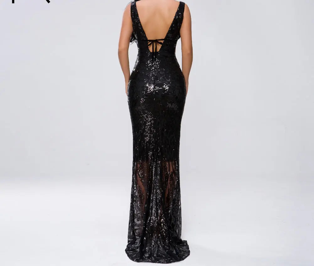 Sexy Hollow Out Sequin Maxi Dress - MSCOOCO