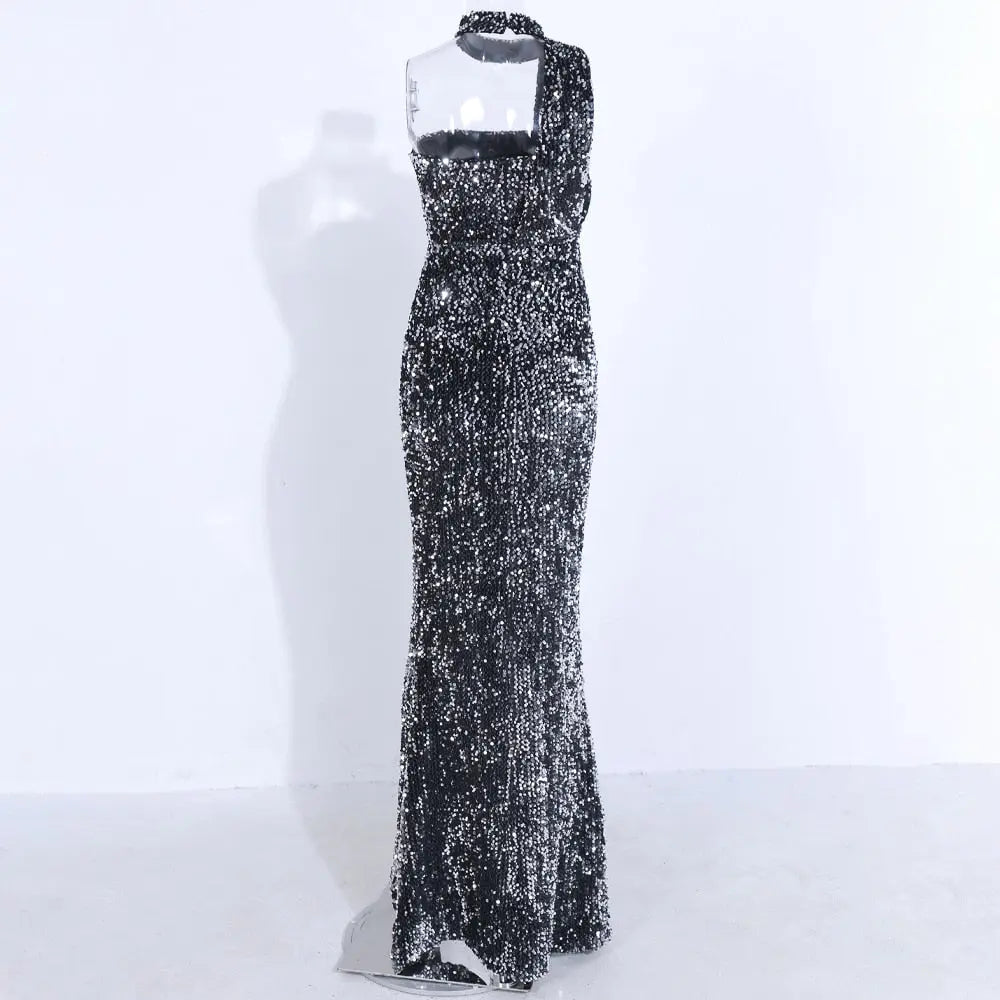 Sexy Irregular Neck Off the Shoulder High Split Maxi Dress - MSCOOCO