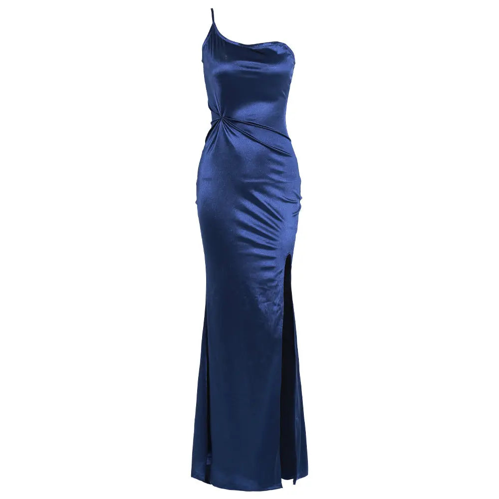 Sexy Irregular Neck Off Shoulder High Split Maxi Dress - MSCOOCO