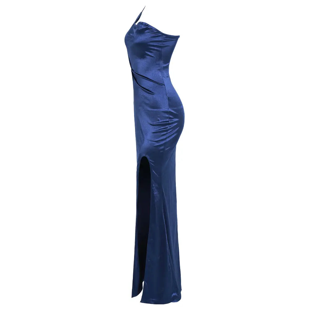 Sexy Irregular Neck Off Shoulder High Split Maxi Dress - MSCOOCO