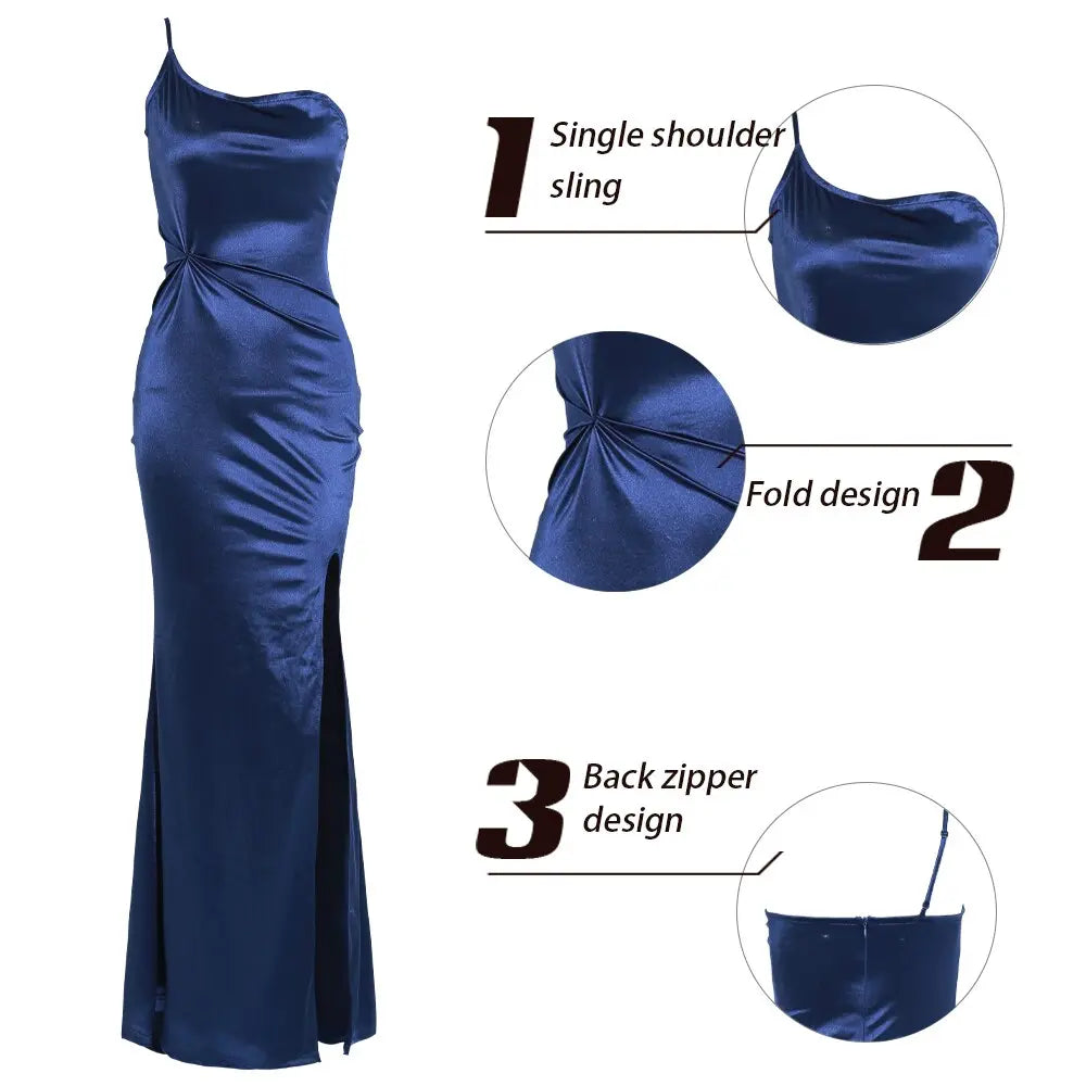 Sexy Irregular Neck Off Shoulder High Split Maxi Dress - MSCOOCO