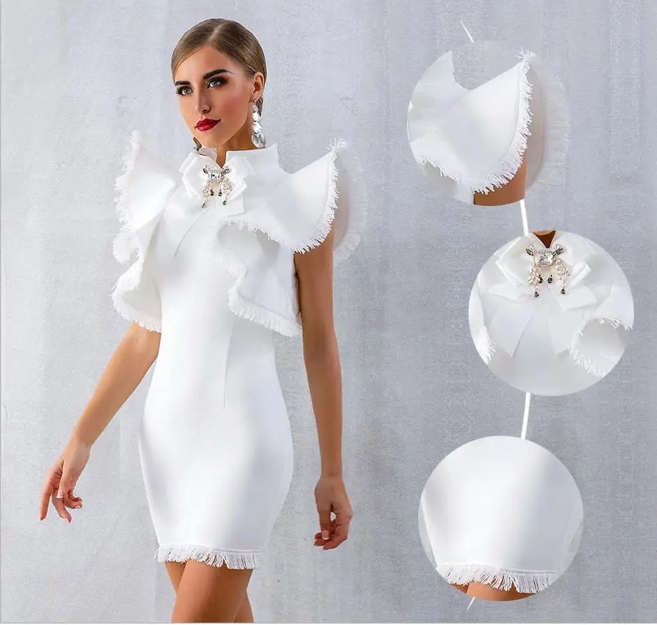 Sexy Ruffles Tassel Mini Bodycon Dress - MSCOOCO