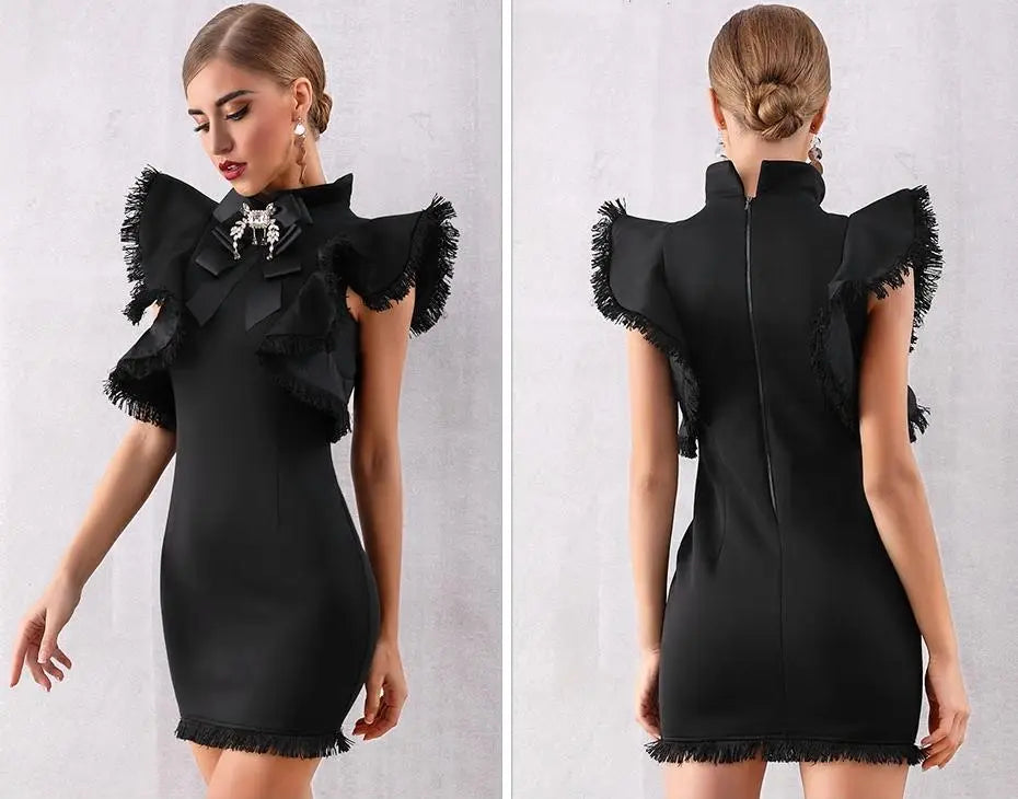Sexy Ruffles Tassel Mini Bodycon Dress - MSCOOCO