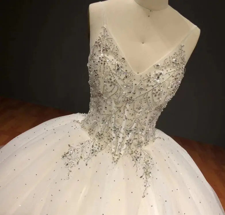 Shawl Yarn Sleeveless Beaded Bridal Gown Mscooco.co.uk