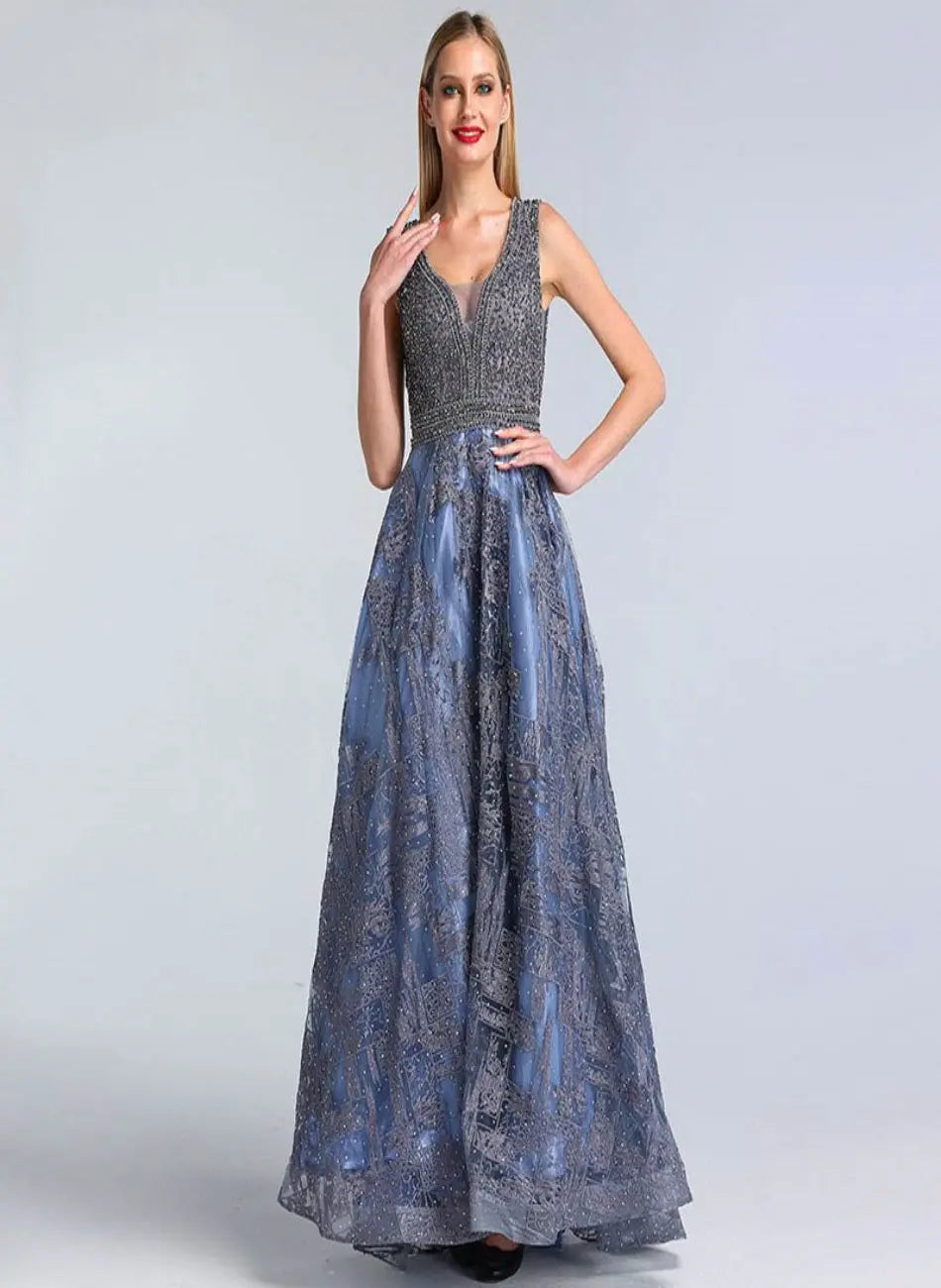 Simeon A-Line Crystal Evening Dress Mscooco.co.uk