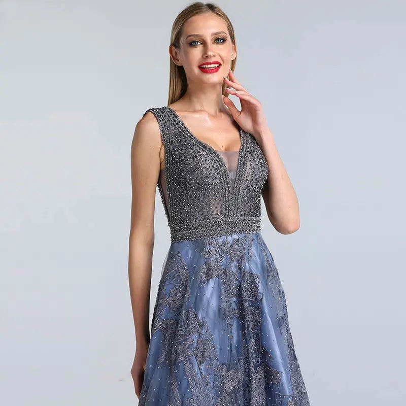 Simeon A-Line Crystal Evening Dress Mscooco.co.uk