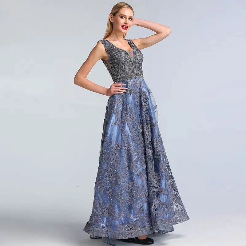 Simeon A-Line Crystal Evening Dress Mscooco.co.uk