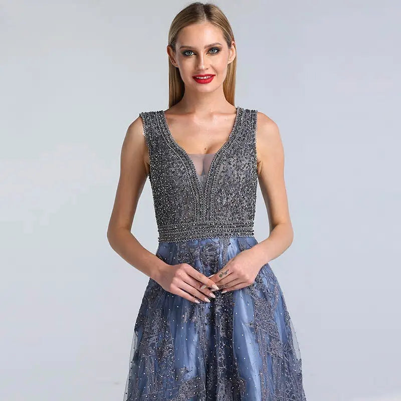 Simeon A-Line Crystal Evening Dress Mscooco.co.uk
