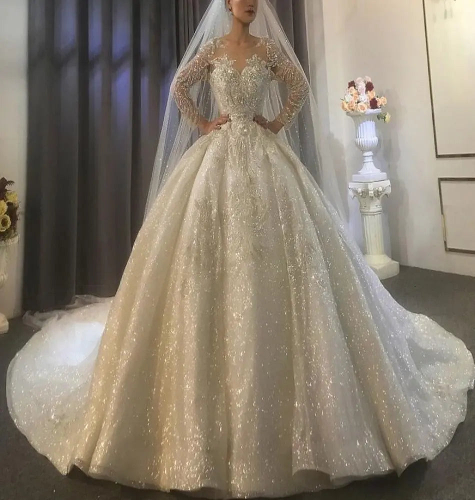 Stunning Full Beading with Long Sleeves Bridal Dress Mscooco.co.uk