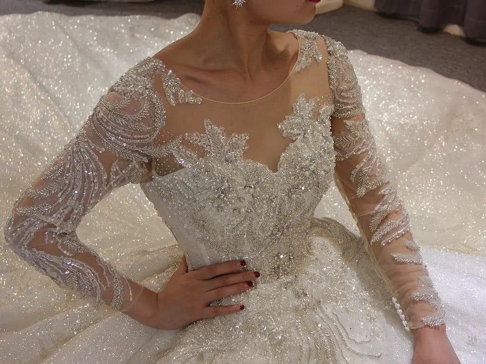 Stunning Full Beading with Long Sleeves Bridal Dress Mscooco.co.uk