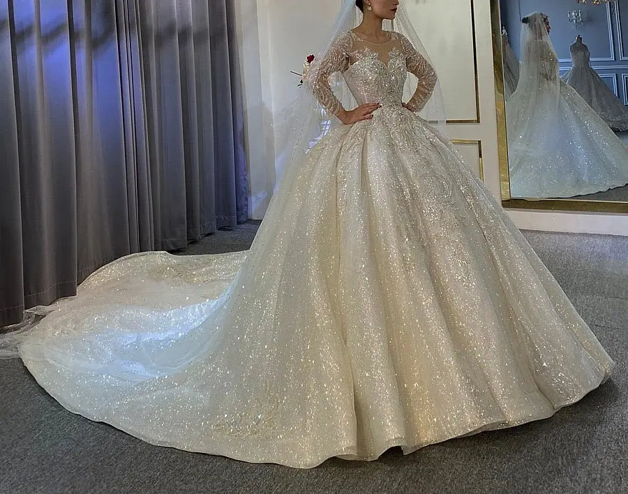 Stunning Full Beading with Long Sleeves Bridal Dress Mscooco.co.uk