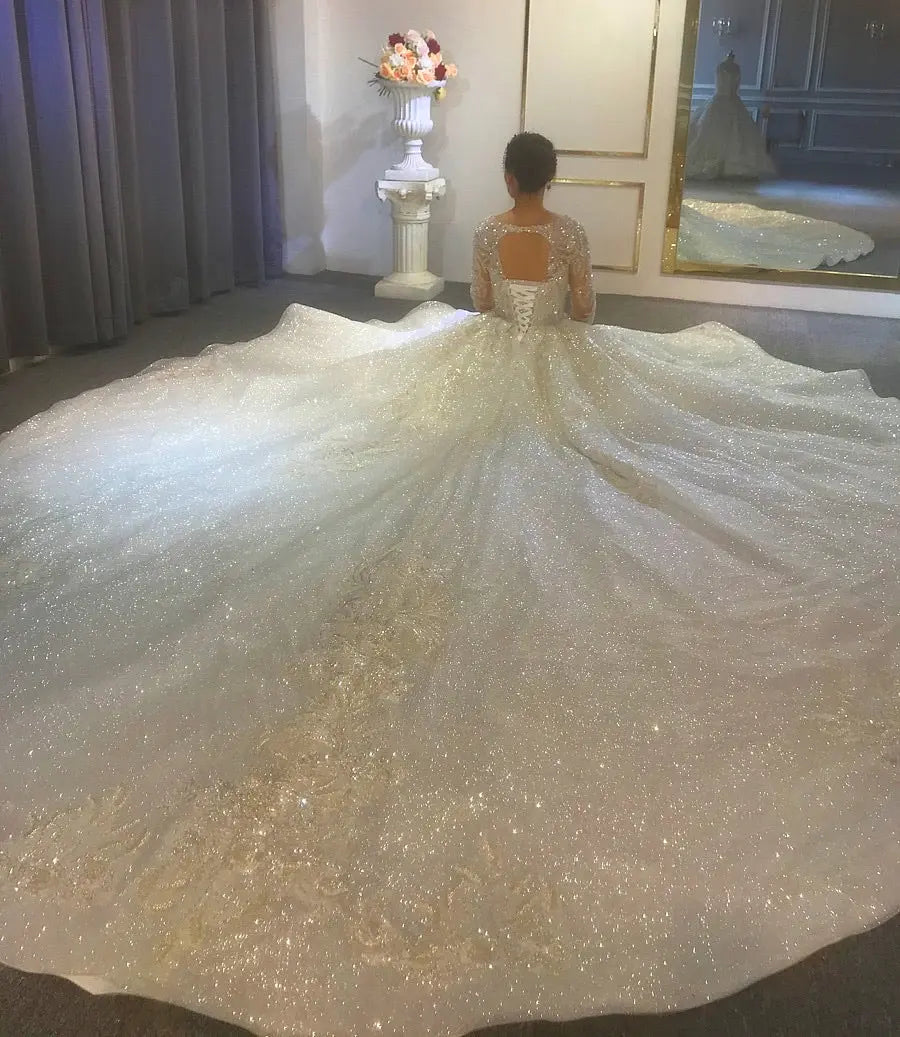 Stunning Full Beading with Long Sleeves Bridal Dress Mscooco.co.uk