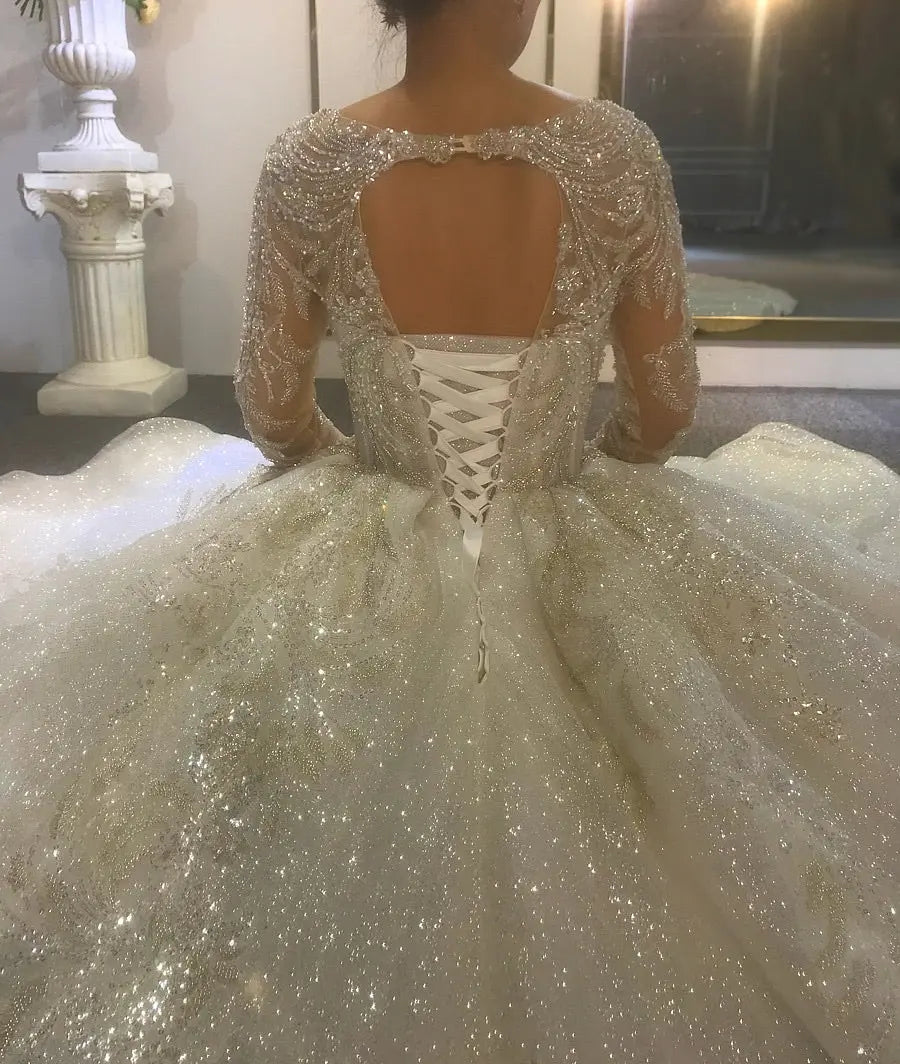 Stunning Full Beading with Long Sleeves Bridal Dress Mscooco.co.uk