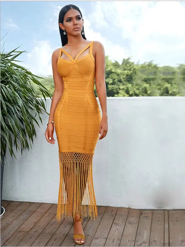 Tassel Bandage Bodycon Dress - MSCOOCO