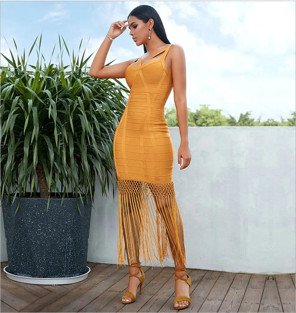 Tassel Bandage Bodycon Dress - MSCOOCO