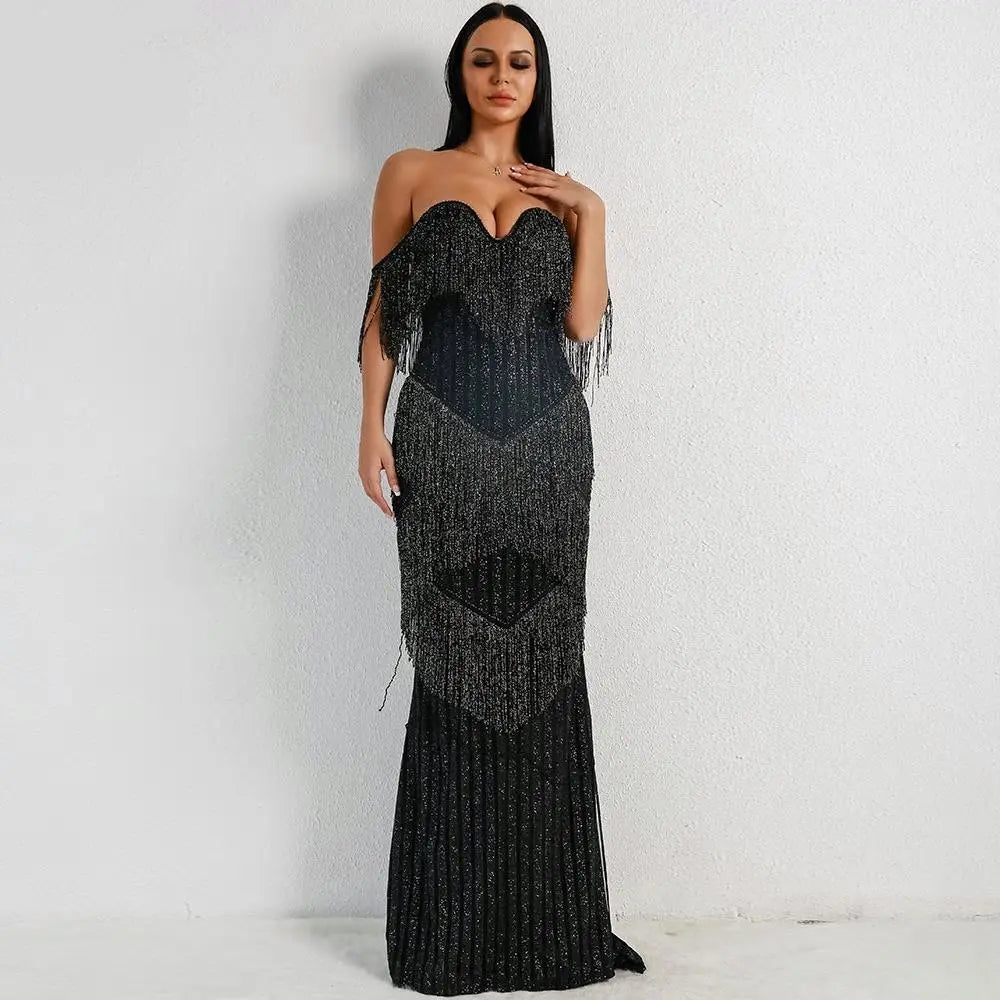 Tassel Glitter Elegant Long Dress - MSCOOCO