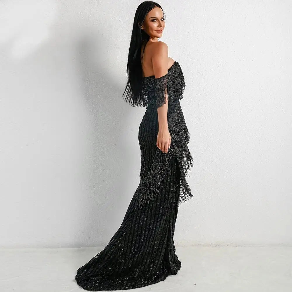 Tassel Glitter Elegant Long Dress - MSCOOCO