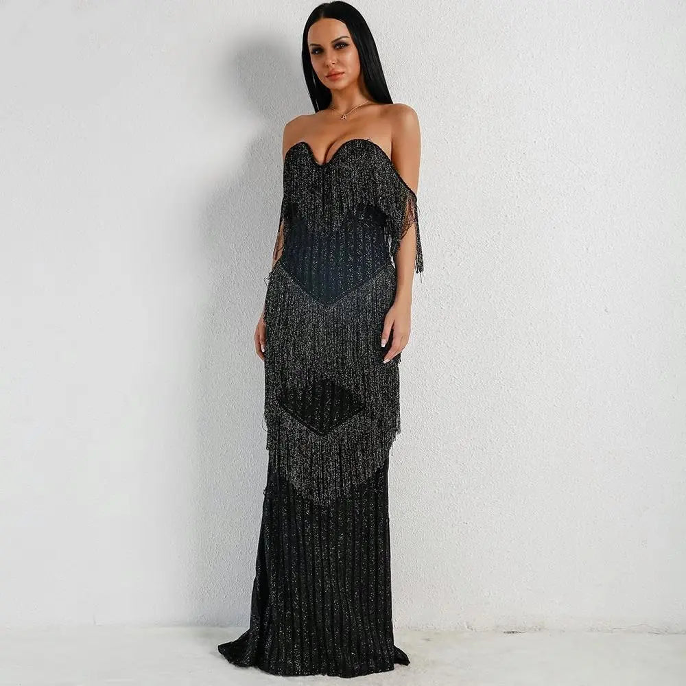 Tassel Glitter Elegant Long Dress - MSCOOCO