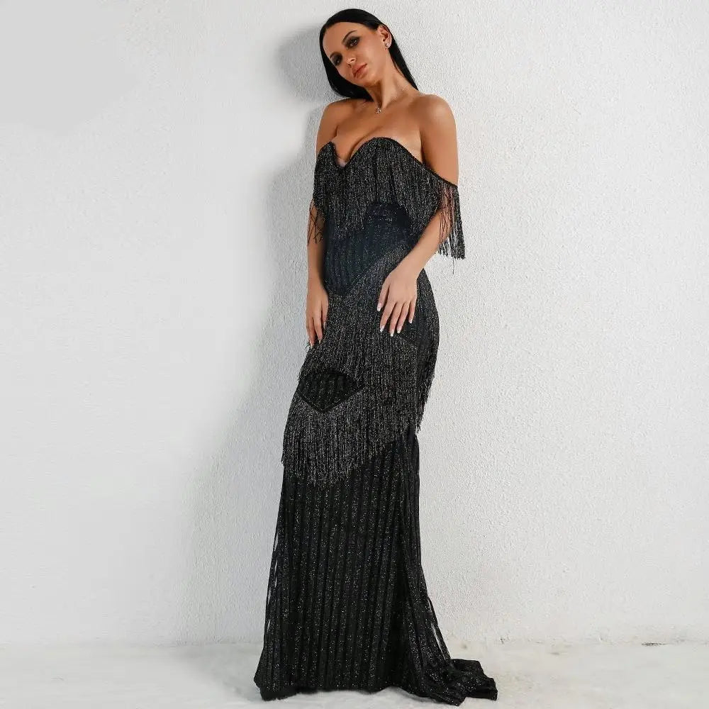 Tassel Glitter Elegant Long Dress - MSCOOCO