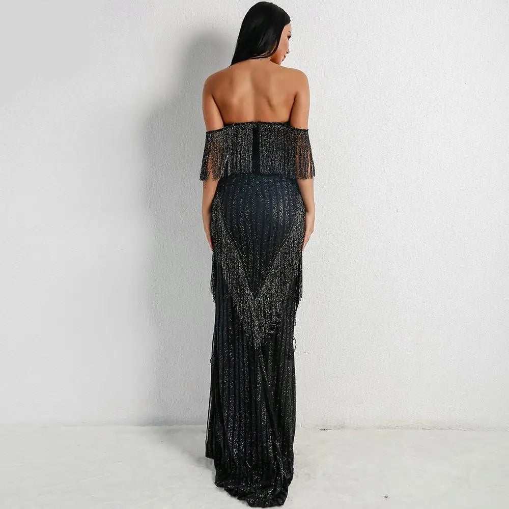 Tassel Glitter Elegant Long Dress - MSCOOCO