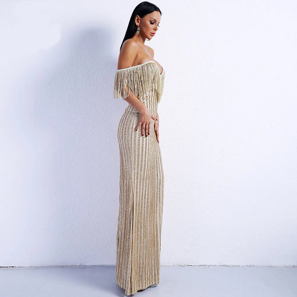 Tassel Glitter High Split Maxi Dress - MSCOOCO