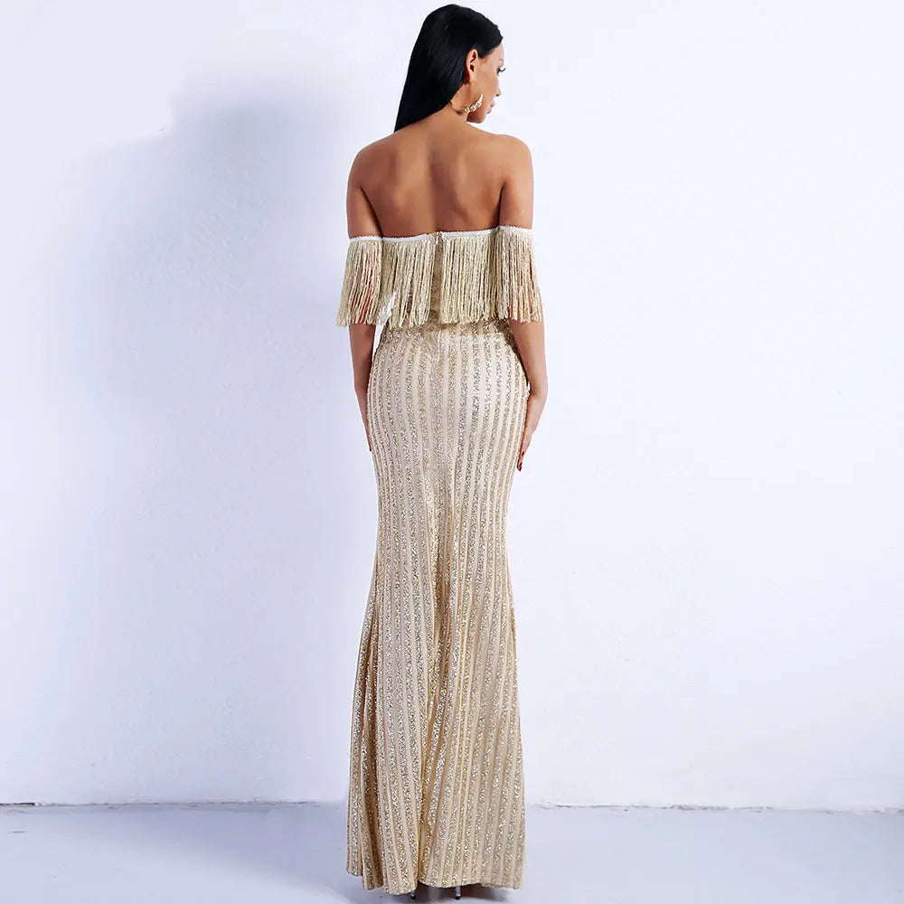 Tassel Glitter High Split Maxi Dress - MSCOOCO