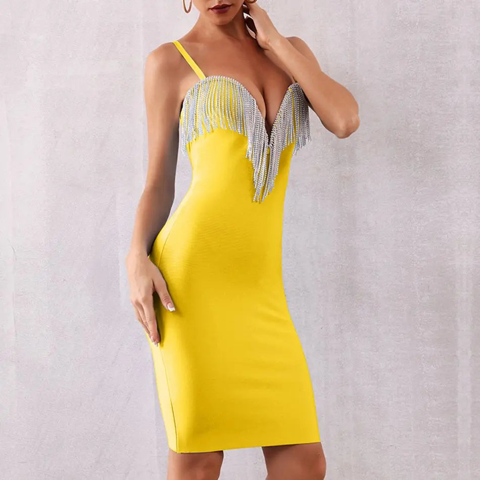 Tassels Spaghetti Strap Bandage Dress - MSCOOCO