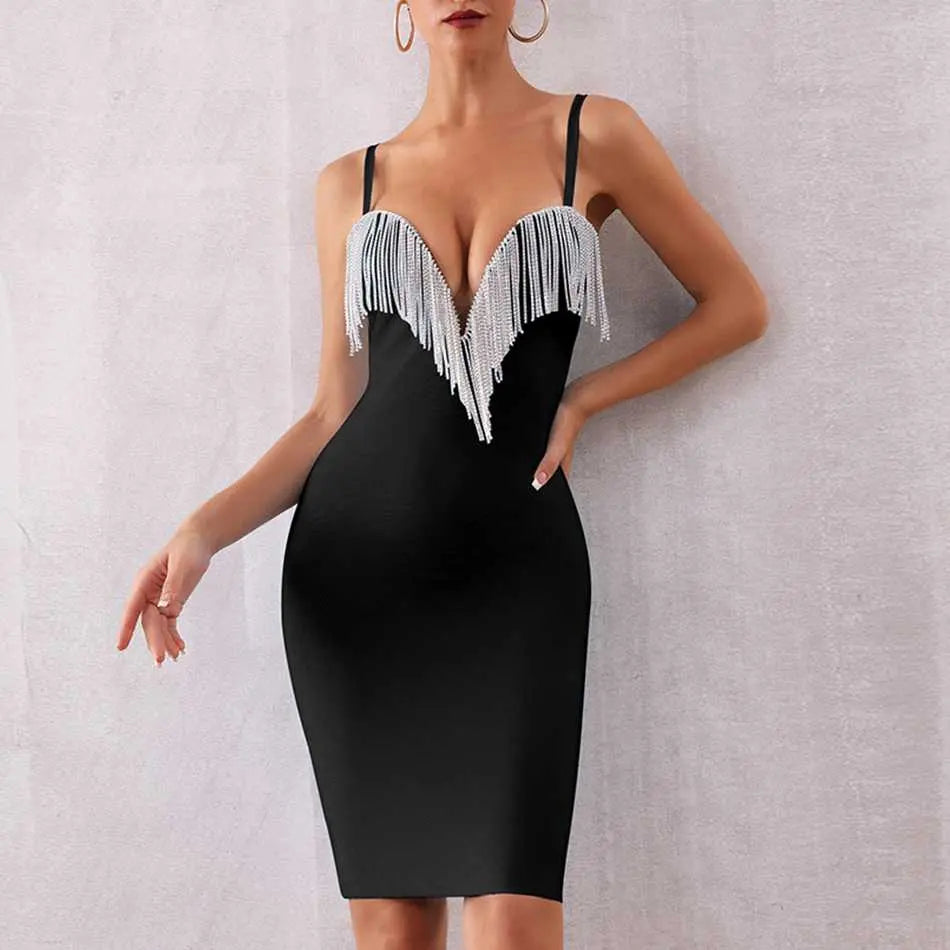 Tassels Spaghetti Strap Bandage Dress - MSCOOCO