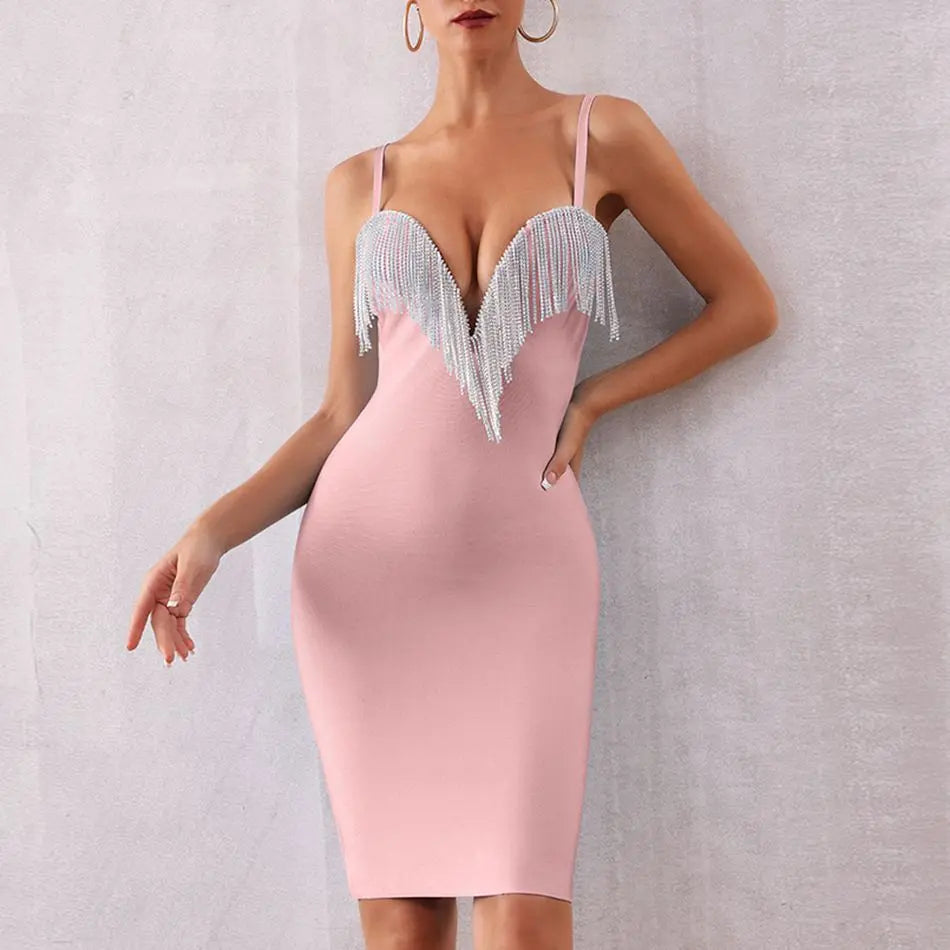 Tassels Spaghetti Strap Bandage Dress - MSCOOCO